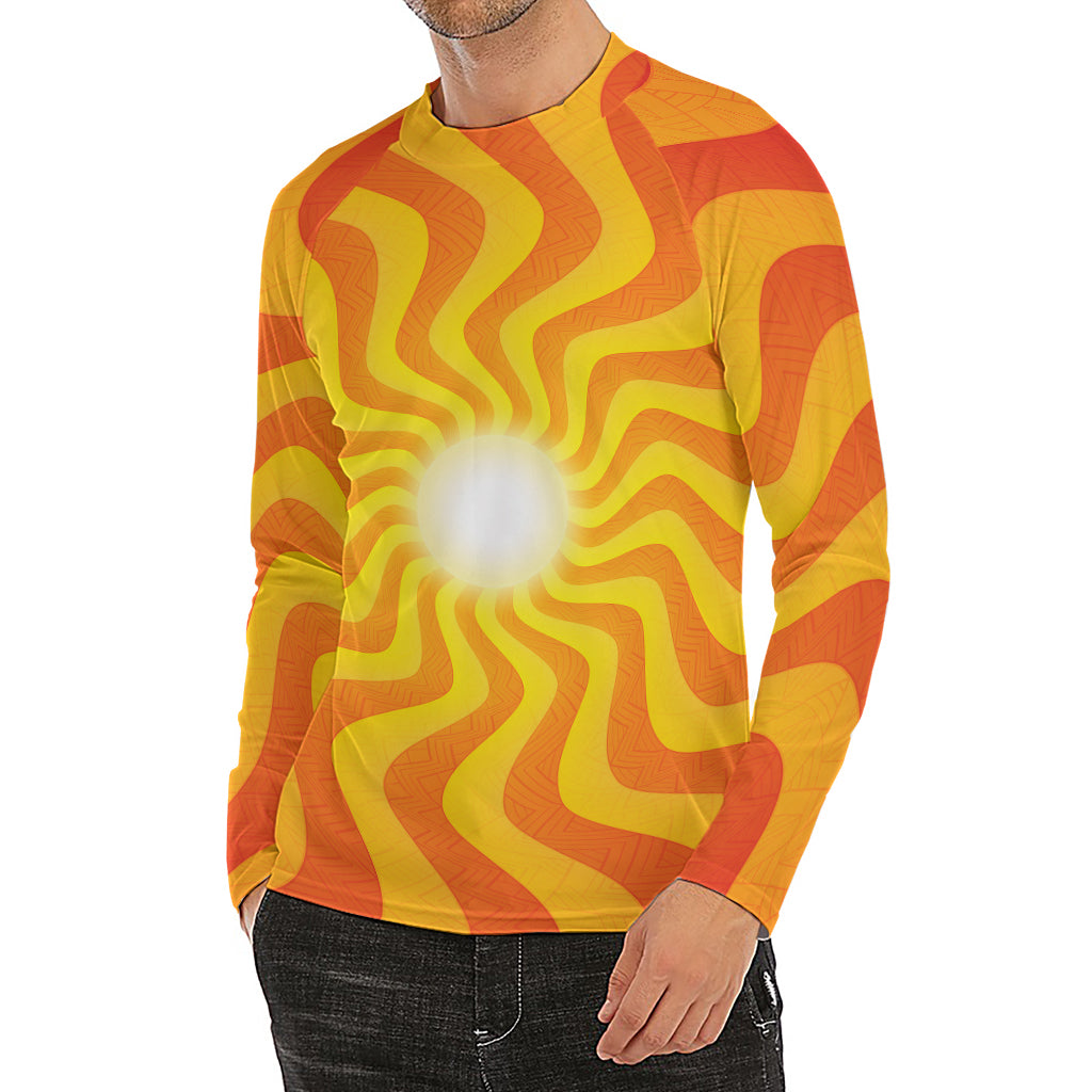 Psychedelic Burning Sun Print Men's Long Sleeve Rash Guard