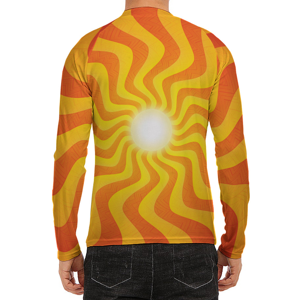 Psychedelic Burning Sun Print Men's Long Sleeve Rash Guard