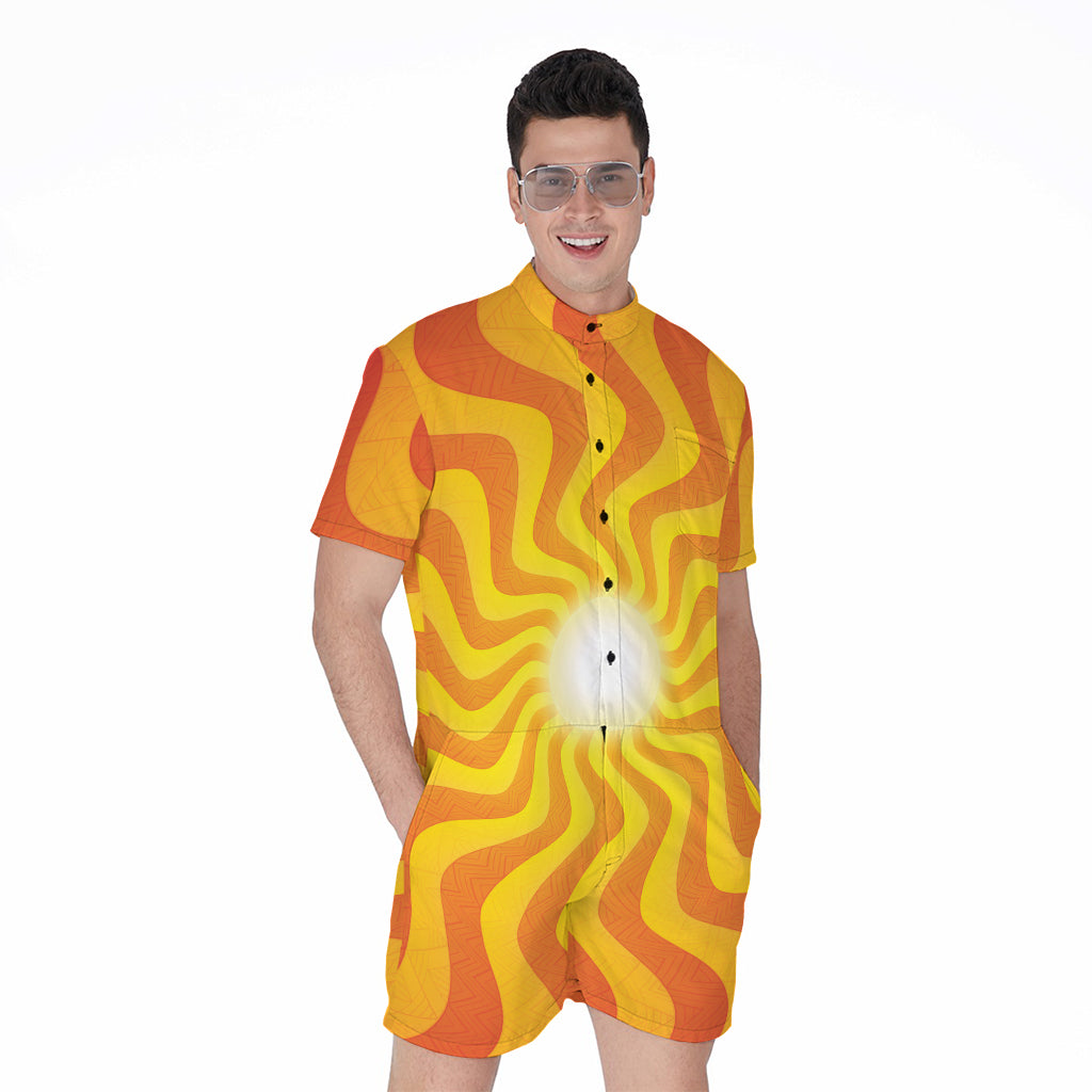 Psychedelic Burning Sun Print Men's Rompers