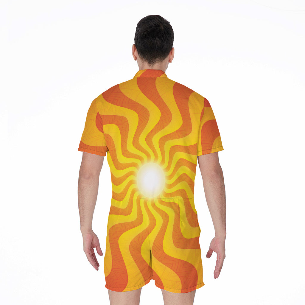 Psychedelic Burning Sun Print Men's Rompers