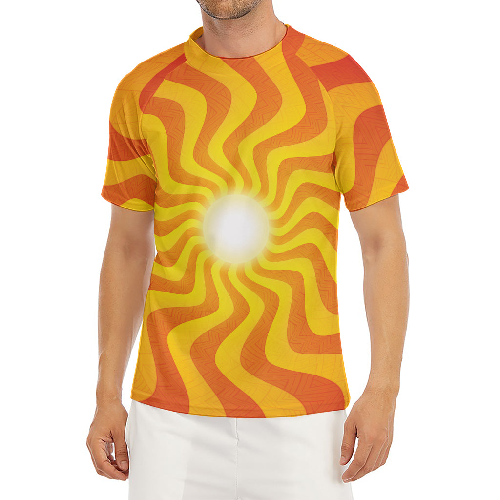 Psychedelic Burning Sun Print Men's Short Sleeve Rash Guard