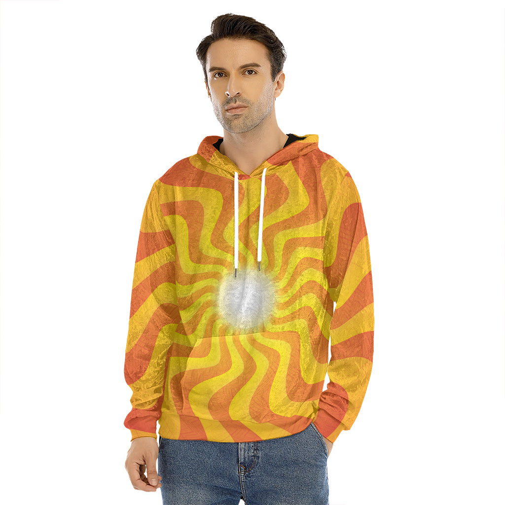 Psychedelic Burning Sun Print Men's Velvet Pullover Hoodie