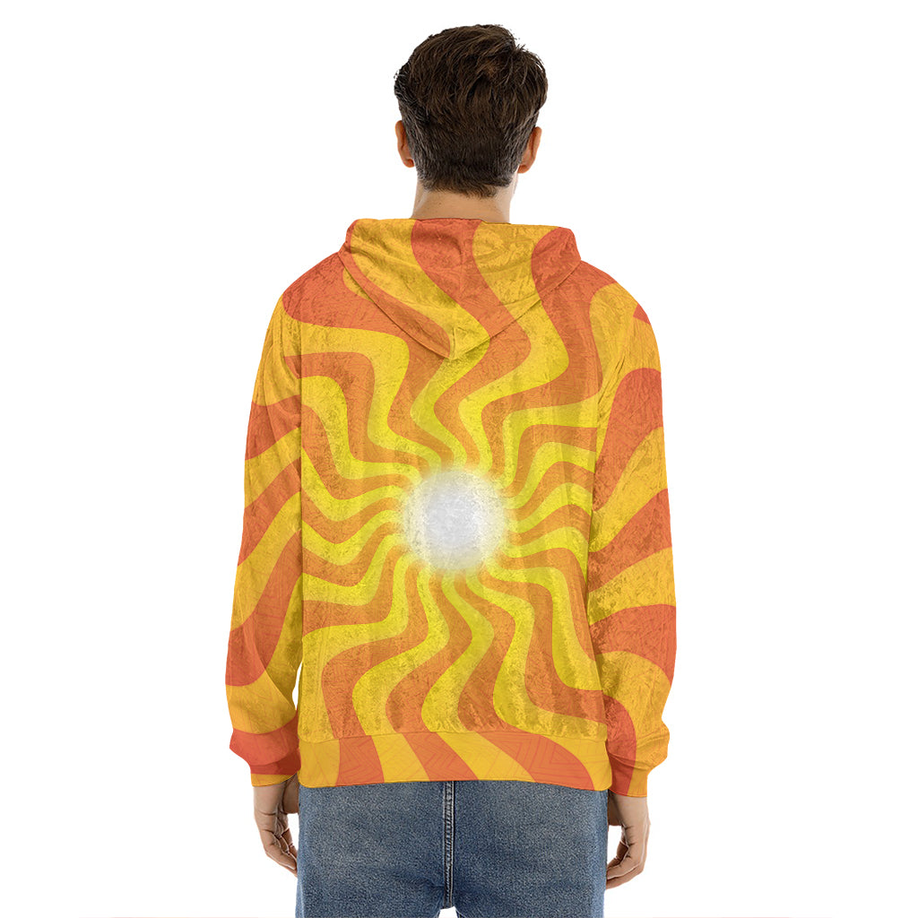 Psychedelic Burning Sun Print Men's Velvet Pullover Hoodie