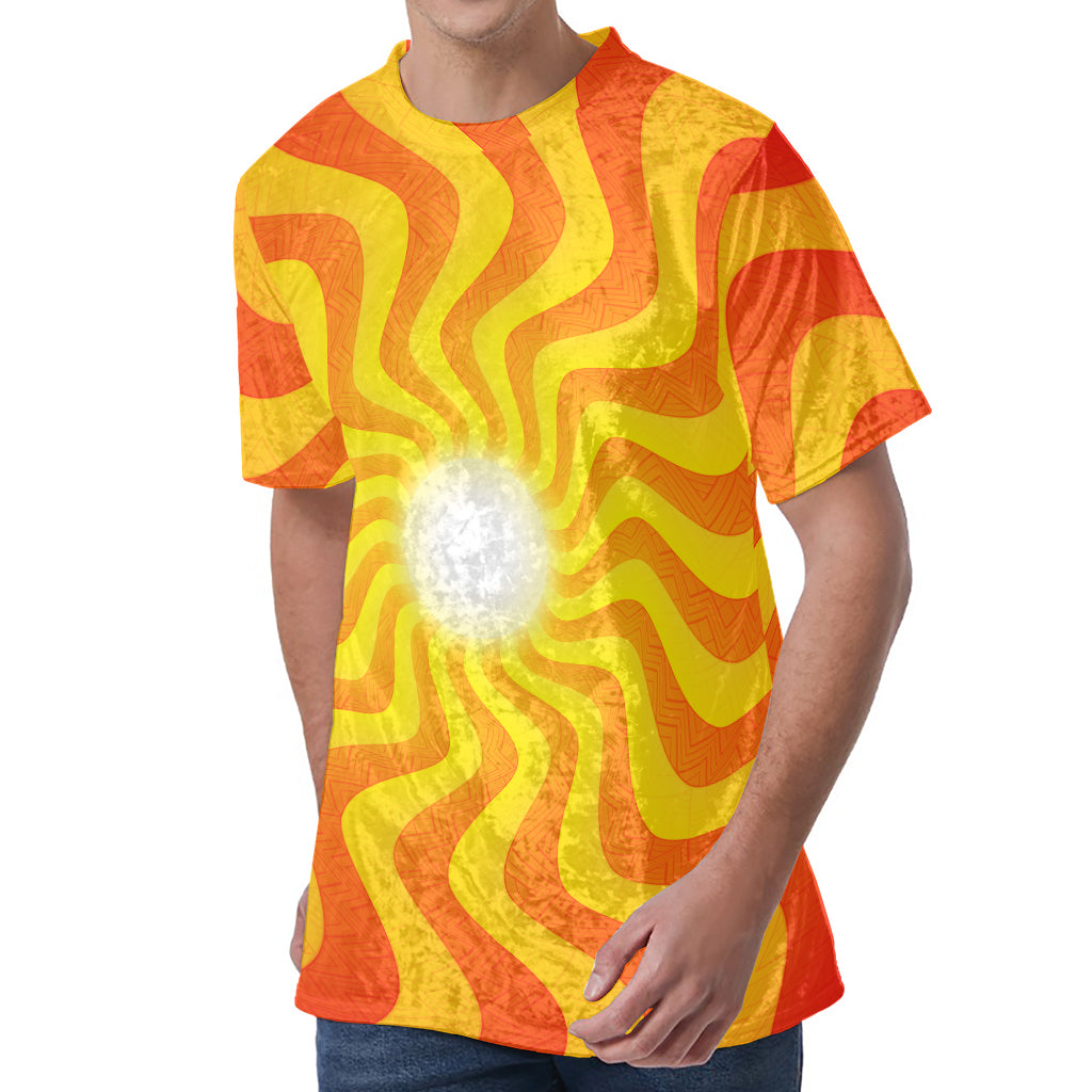 Psychedelic Burning Sun Print Men's Velvet T-Shirt