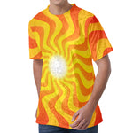 Psychedelic Burning Sun Print Men's Velvet T-Shirt