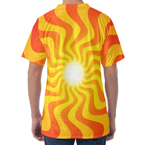 Psychedelic Burning Sun Print Men's Velvet T-Shirt