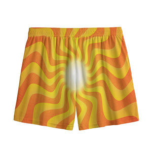 Psychedelic Burning Sun Print Mesh Shorts