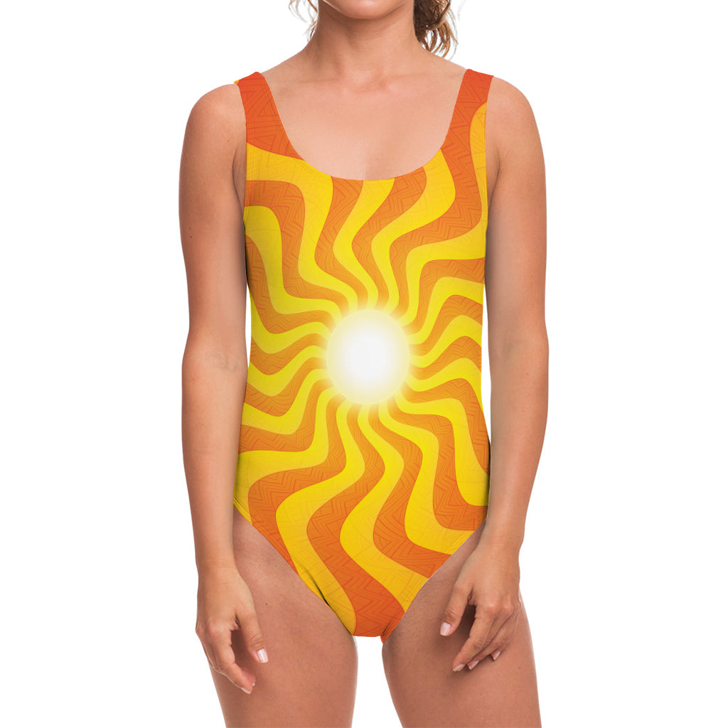 Psychedelic Burning Sun Print One Piece Swimsuit