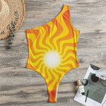 Psychedelic Burning Sun Print One Shoulder Bodysuit