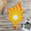 Psychedelic Burning Sun Print One Shoulder Bodysuit