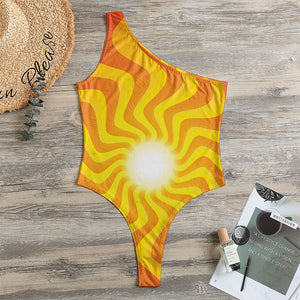 Psychedelic Burning Sun Print One Shoulder Bodysuit