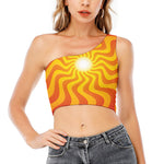 Psychedelic Burning Sun Print One Shoulder Crop Top