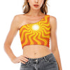 Psychedelic Burning Sun Print One Shoulder Crop Top