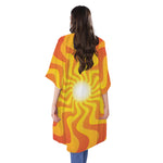 Psychedelic Burning Sun Print Open Front Beach Cover Up