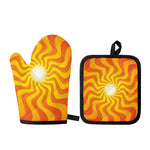 Psychedelic Burning Sun Print Oven Mitt And Pot Holder Set