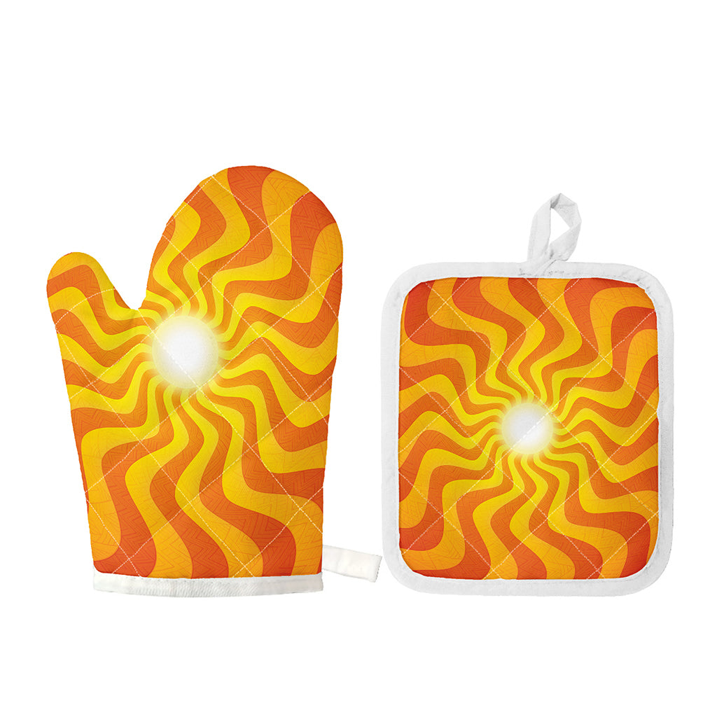 Psychedelic Burning Sun Print Oven Mitt And Pot Holder Set