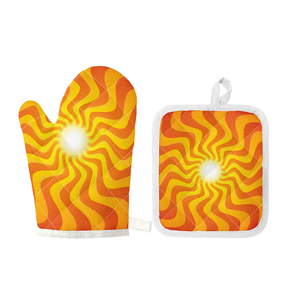 Psychedelic Burning Sun Print Oven Mitt And Pot Holder Set