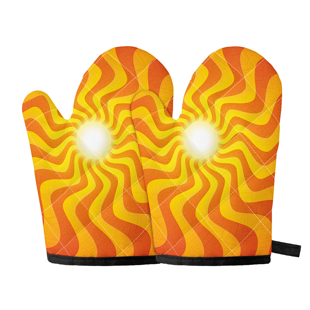 Psychedelic Burning Sun Print Oven Mitts