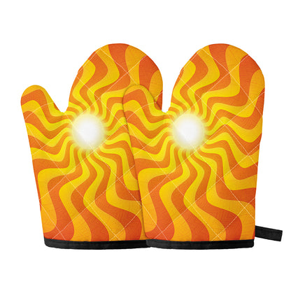 Psychedelic Burning Sun Print Oven Mitts
