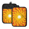 Psychedelic Burning Sun Print Pot Holders With Pocket
