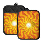 Psychedelic Burning Sun Print Pot Holders With Pocket