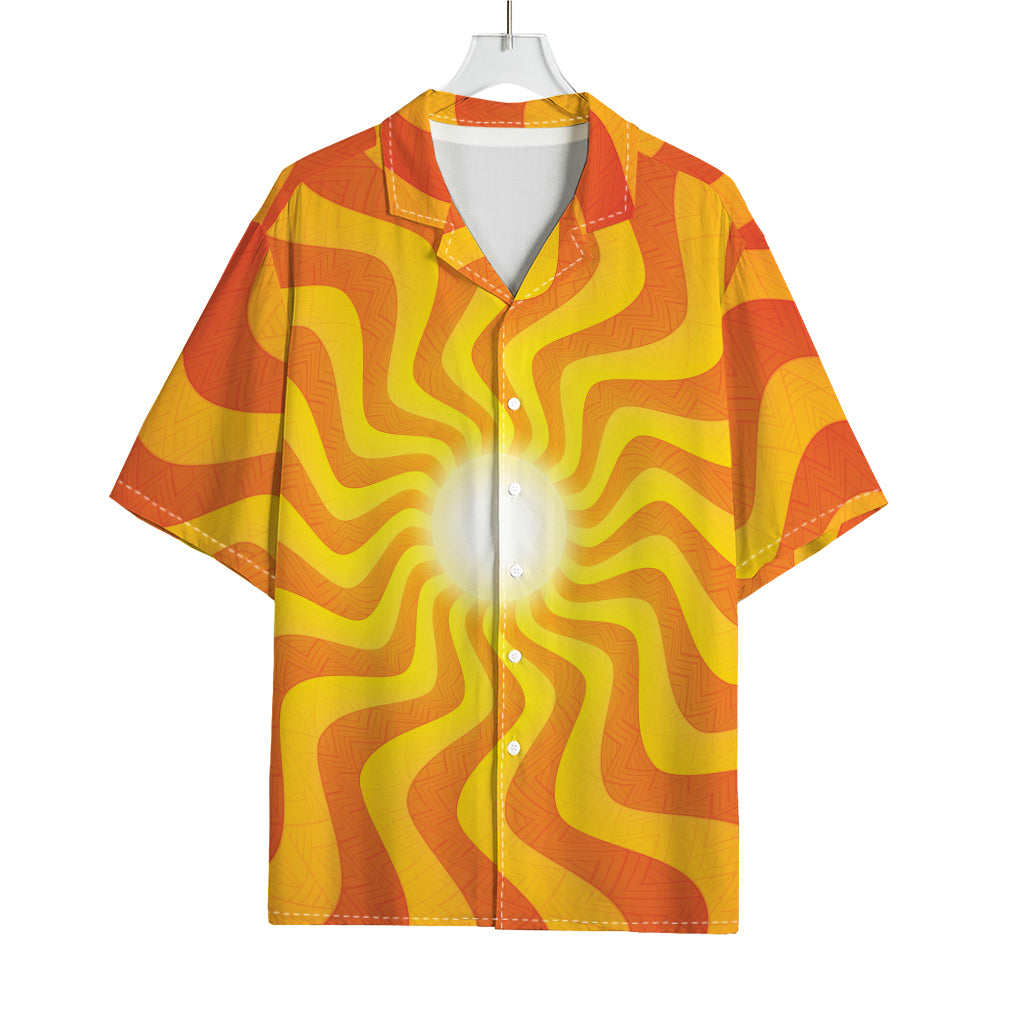 Psychedelic Burning Sun Print Rayon Hawaiian Shirt