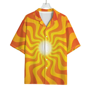 Psychedelic Burning Sun Print Rayon Hawaiian Shirt