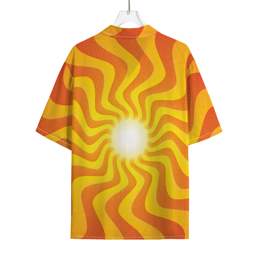 Psychedelic Burning Sun Print Rayon Hawaiian Shirt