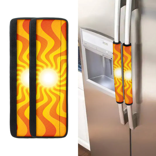 Psychedelic Burning Sun Print Refrigerator Handle Covers