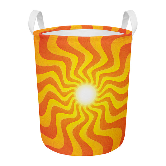 Psychedelic Burning Sun Print Round Laundry Basket