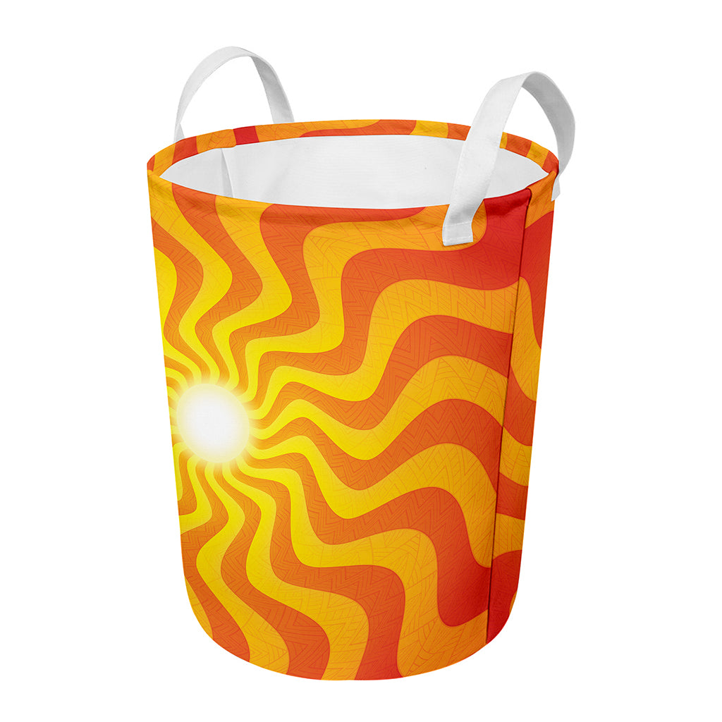 Psychedelic Burning Sun Print Round Laundry Basket