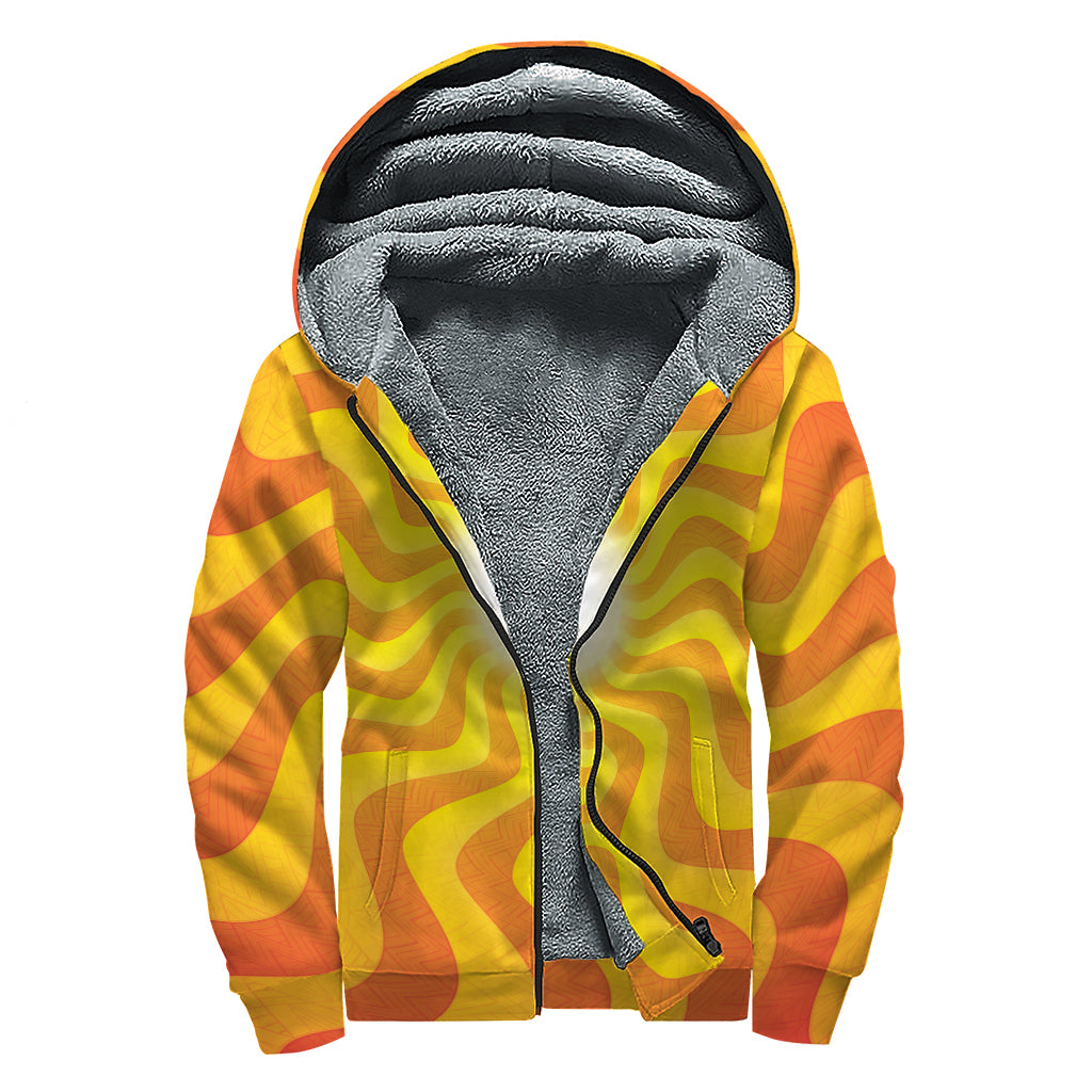 Psychedelic Burning Sun Print Sherpa Lined Zip Up Hoodie