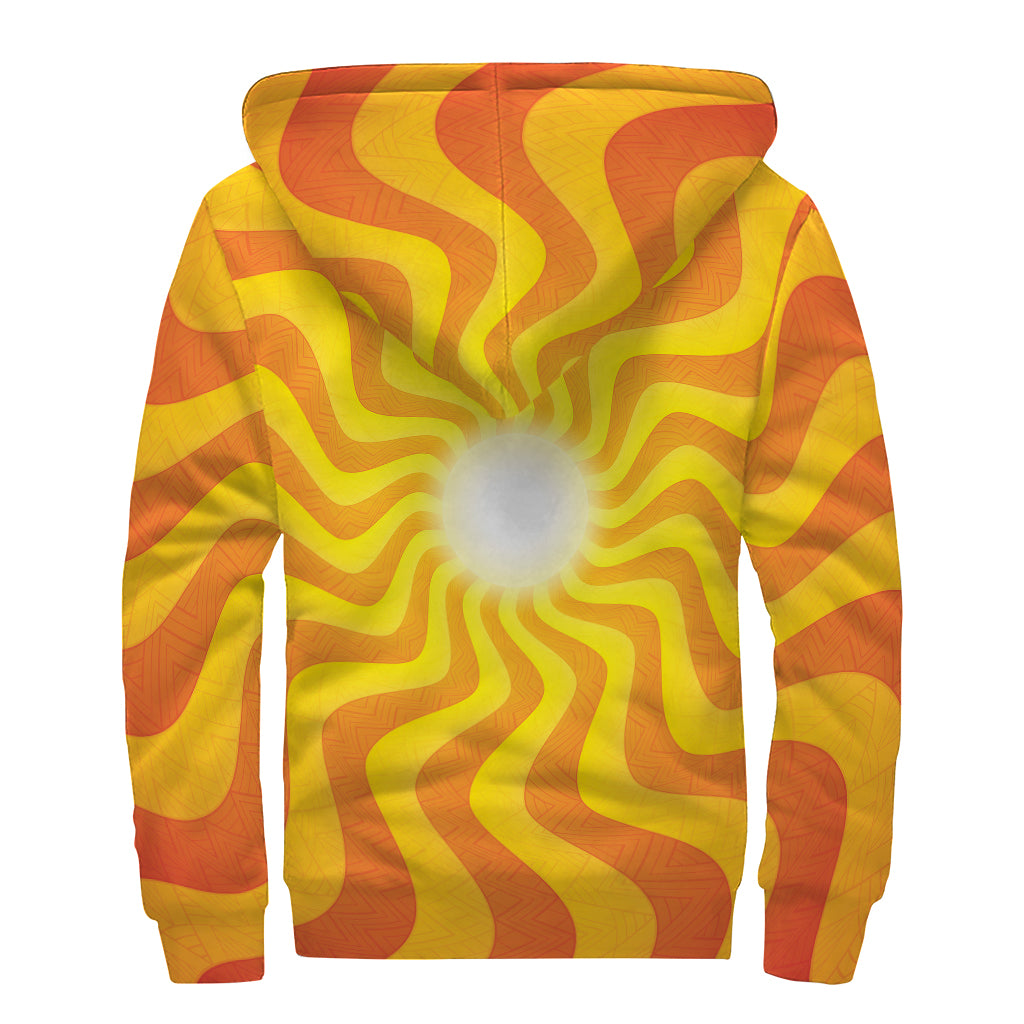 Psychedelic Burning Sun Print Sherpa Lined Zip Up Hoodie