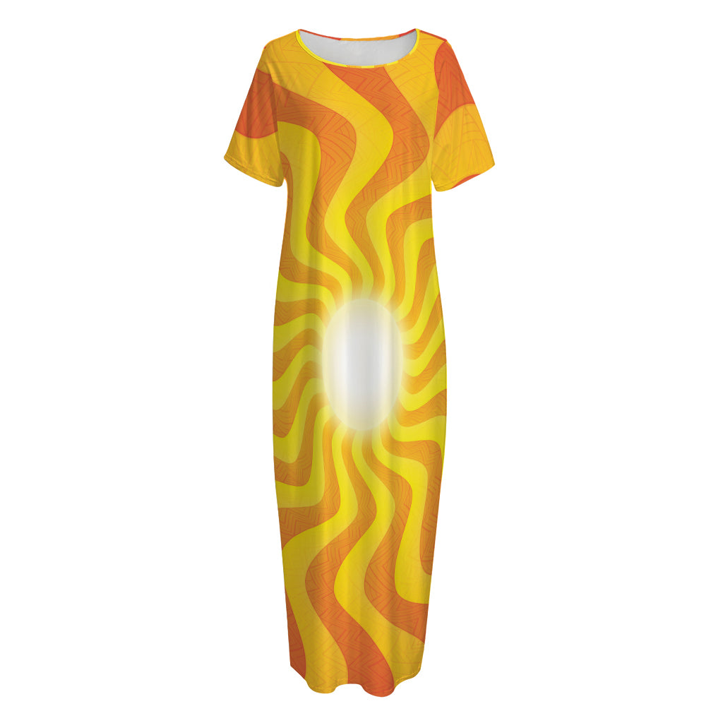 Psychedelic Burning Sun Print Short Sleeve Long Nightdress