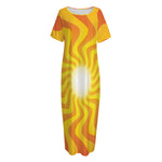 Psychedelic Burning Sun Print Short Sleeve Long Nightdress