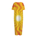 Psychedelic Burning Sun Print Short Sleeve Long Nightdress