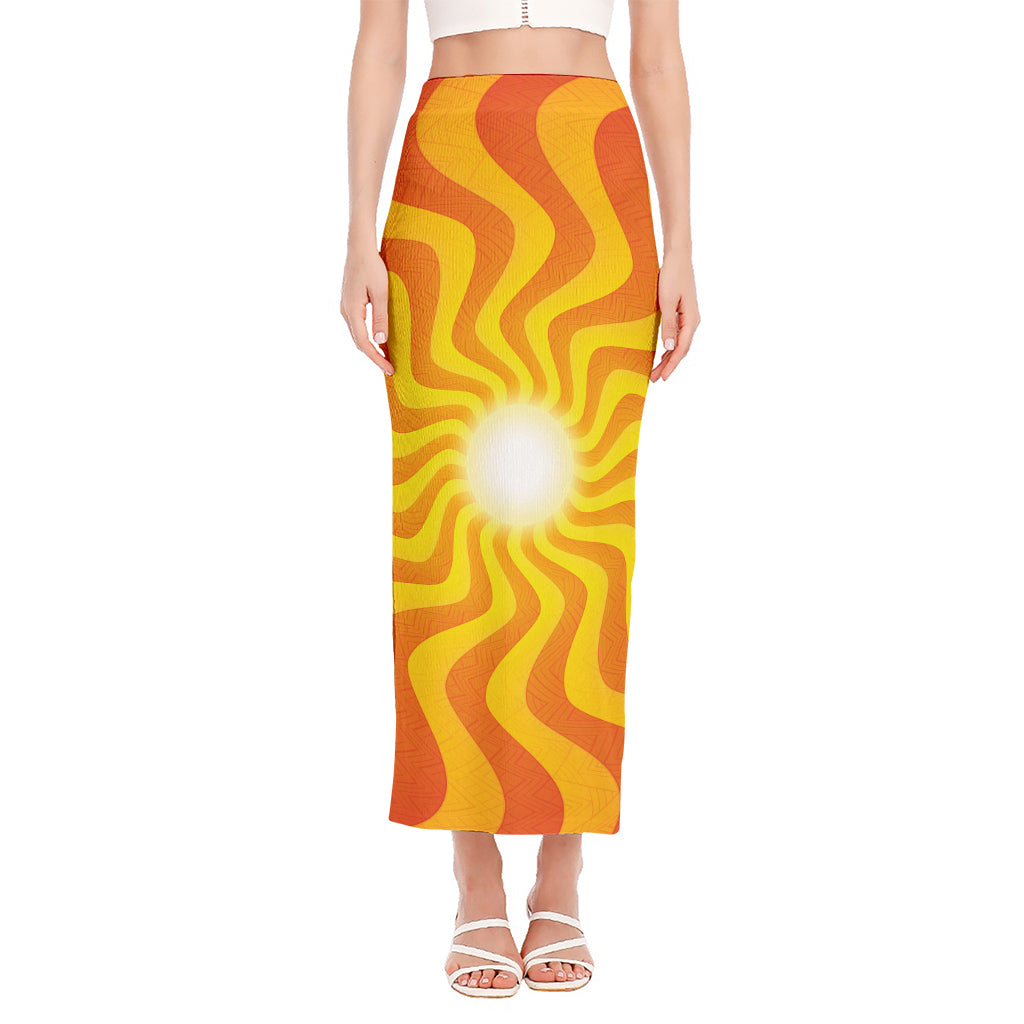 Psychedelic Burning Sun Print Side Slit Maxi Skirt