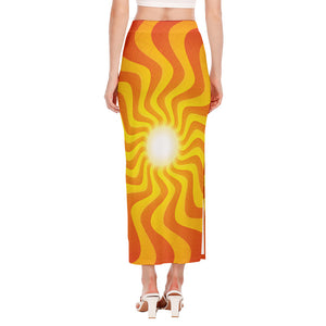 Psychedelic Burning Sun Print Side Slit Maxi Skirt