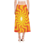 Psychedelic Burning Sun Print Side Slit Midi Skirt