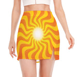 Psychedelic Burning Sun Print Side Slit Mini Skirt