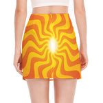 Psychedelic Burning Sun Print Side Slit Mini Skirt