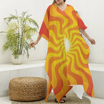 Psychedelic Burning Sun Print Silk V-Neck Kaftan Dress