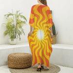 Psychedelic Burning Sun Print Silk V-Neck Kaftan Dress