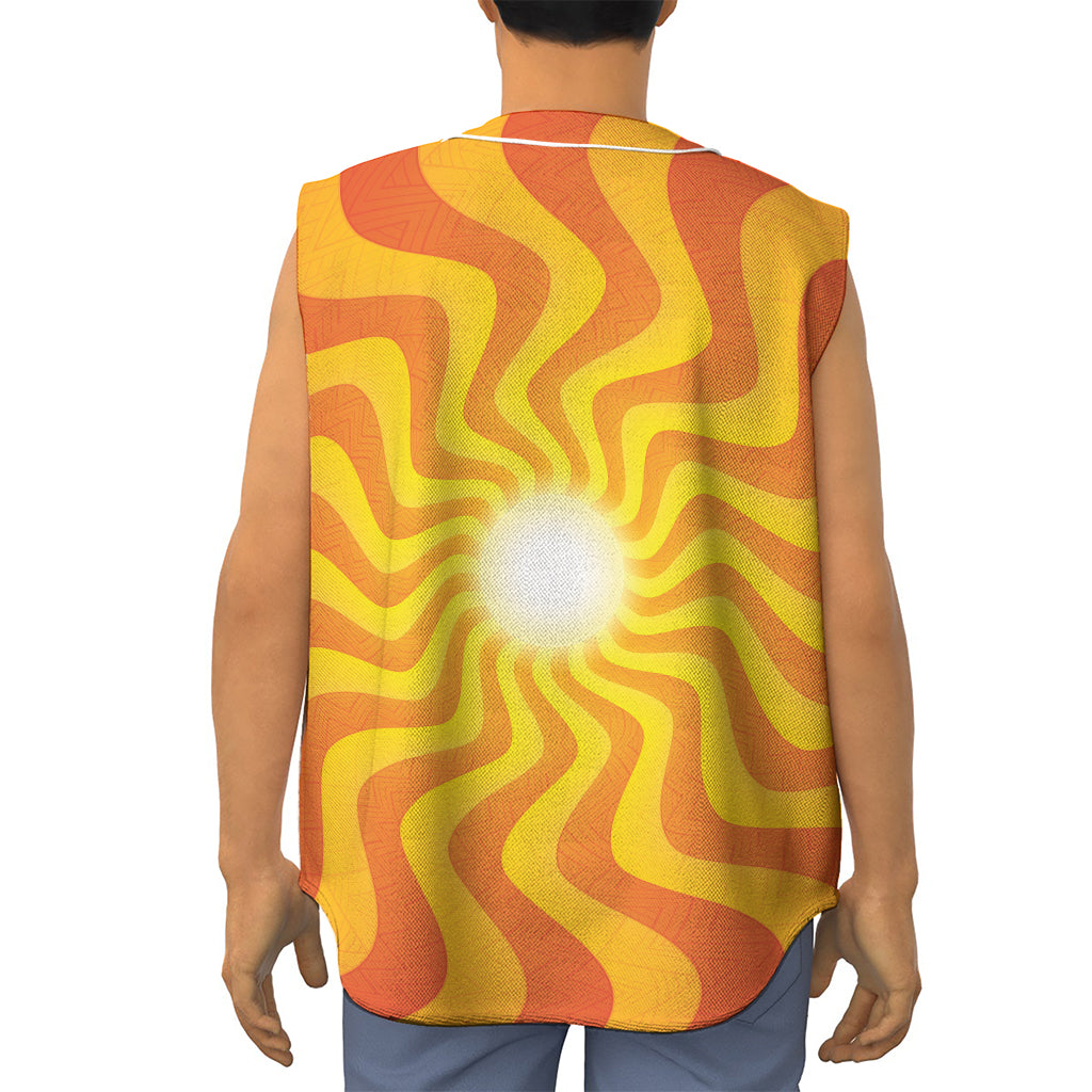 Psychedelic Burning Sun Print Sleeveless Baseball Jersey