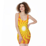 Psychedelic Burning Sun Print Sleeveless Bodycon Dress