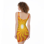 Psychedelic Burning Sun Print Sleeveless Bodycon Dress