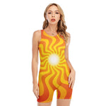 Psychedelic Burning Sun Print Sleeveless One Piece Swimsuit