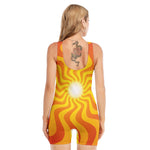 Psychedelic Burning Sun Print Sleeveless One Piece Swimsuit