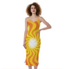 Psychedelic Burning Sun Print Slim Fit Midi Cami Dress