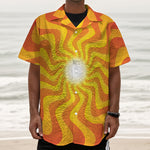 Psychedelic Burning Sun Print Textured Short Sleeve Shirt